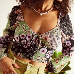 Myra Floral Lace Up Blouse Urban Outfitters